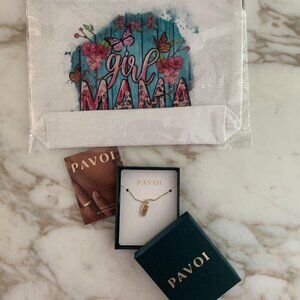 PAVOI Girl Mom Necklace & Cosmetic Bag Bundle - Perfect Mother's Day Gift!